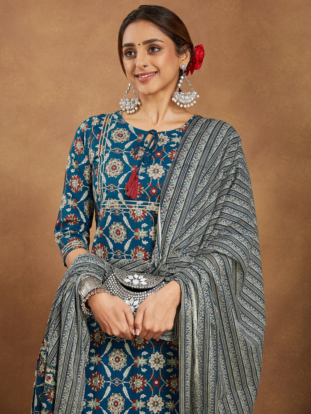 Janasya Bright Cotton Floral Straight Kurta Set | Grocsy
