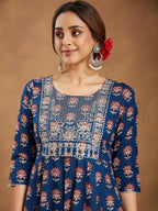 Janasya Dark Cotton Floral Anarkali Kurta Set | Grocsy