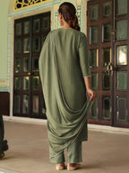 Janasya Sage Straight Silk Blend Kurta,Bottom & Dupatta | Grocsy