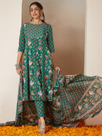 Janasya Bright Cotton Floral Anarkali Kurta Set | Grocsy
