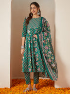 Janasya Bright Cotton Floral Anarkali Kurta Set | Grocsy