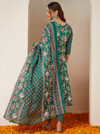 Janasya Bright Cotton Floral Anarkali Kurta Set | Grocsy
