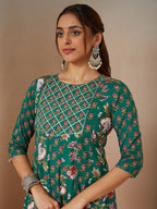 Janasya Bright Cotton Floral Anarkali Kurta Set | Grocsy