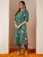 Janasya Bright Cotton Floral Anarkali Kurta Set | Grocsy