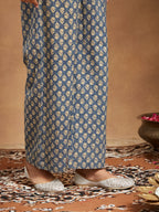 Janasya Dark Cotton Floral Anarkali Kurta Set | Grocsy