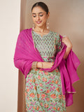 Janasya Light Cambric Floral A-Line Kurta Set | Grocsy