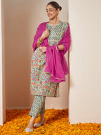Janasya Light Cambric Floral A-Line Kurta Set | Grocsy