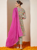 Janasya Light Cambric Floral A-Line Kurta Set | Grocsy