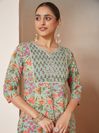 Janasya Light Cambric Floral A-Line Kurta Set | Grocsy