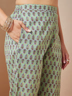 Janasya Light Cambric Floral A-Line Kurta Set | Grocsy
