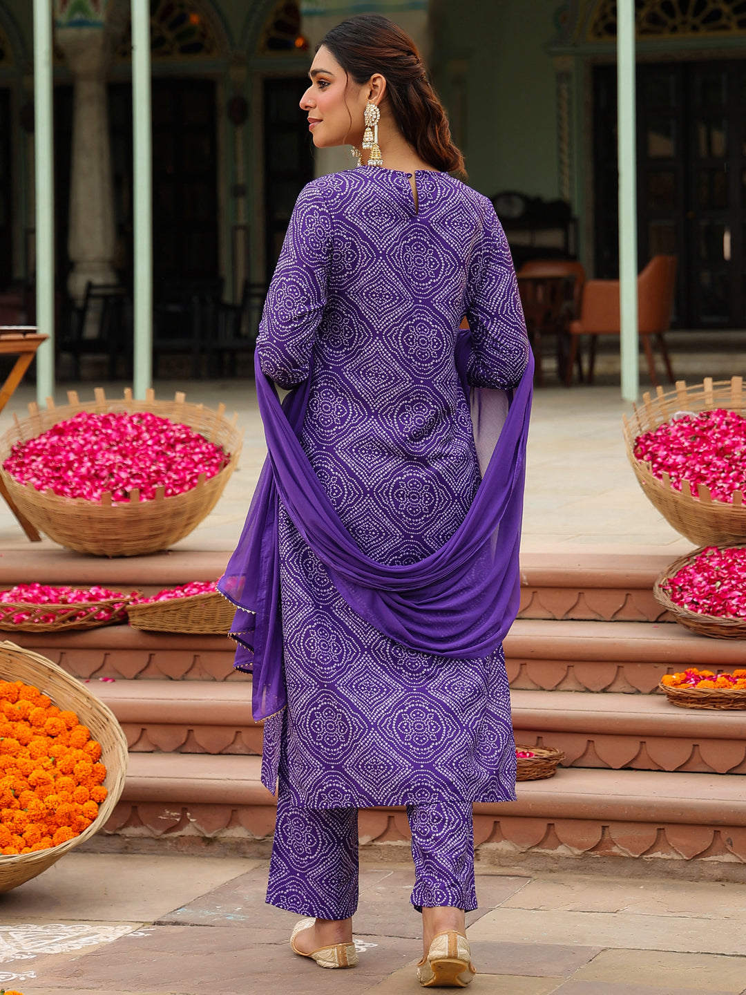 Janasya Purple Straight Rayon Blend Kurta,Bottom & Dupatta | Grocsy