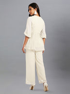 Janasya Light Dobby Chiffon Self Design Peplum Top & Bottom Set | Grocsy