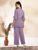 Janasya Light Dobby Chiffon Self Design Peplum Top & Bottom Set | Grocsy