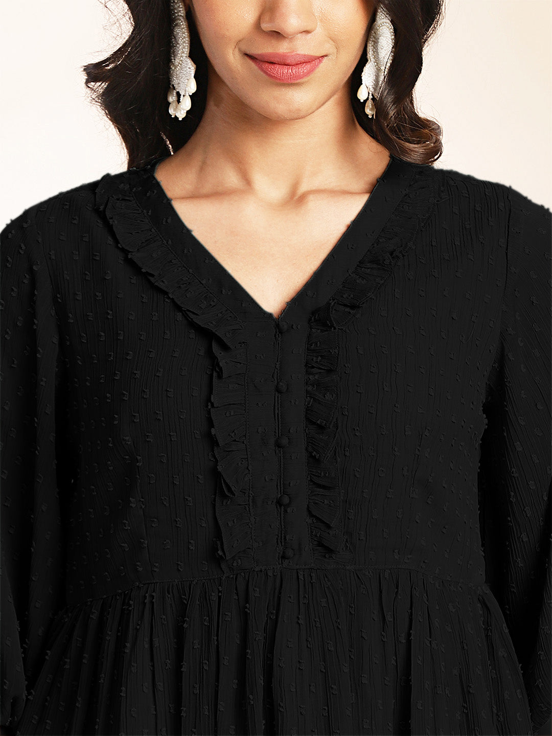 Janasya Light Dobby Chiffon Self Design Peplum Top & Bottom Set | Grocsy