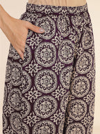 Janasya Dark Cotton Ethnic Motifs A-Line Top & Bottom Set | Grocsy