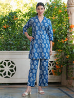 Janasya Dark Cotton Batik Straight Top & Bottom Set | Grocsy