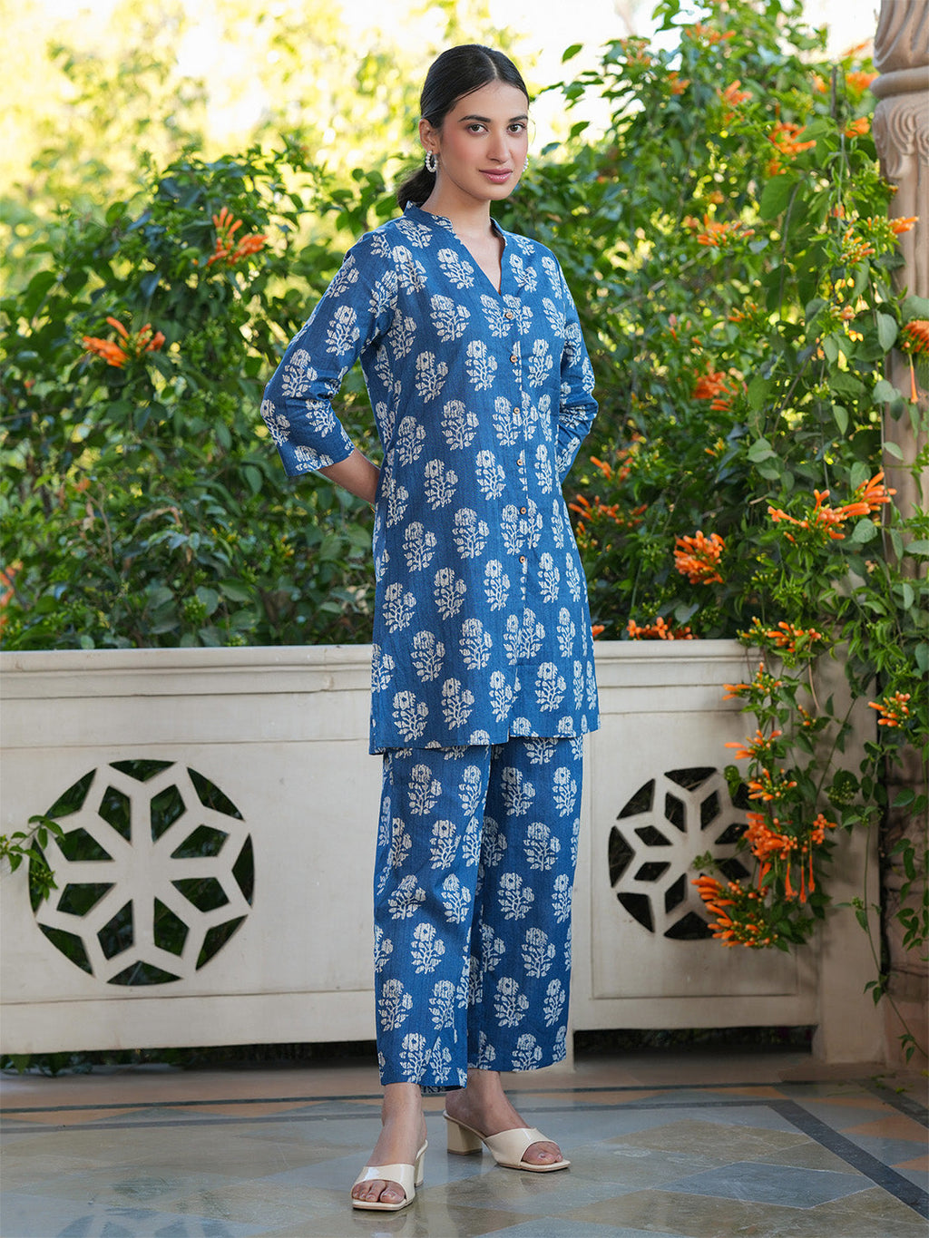 Janasya Dark Cotton Batik Straight Top & Bottom Set | Grocsy