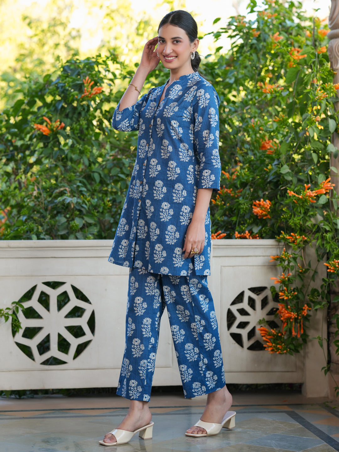 Janasya Dark Cotton Batik Straight Top & Bottom Set | Grocsy