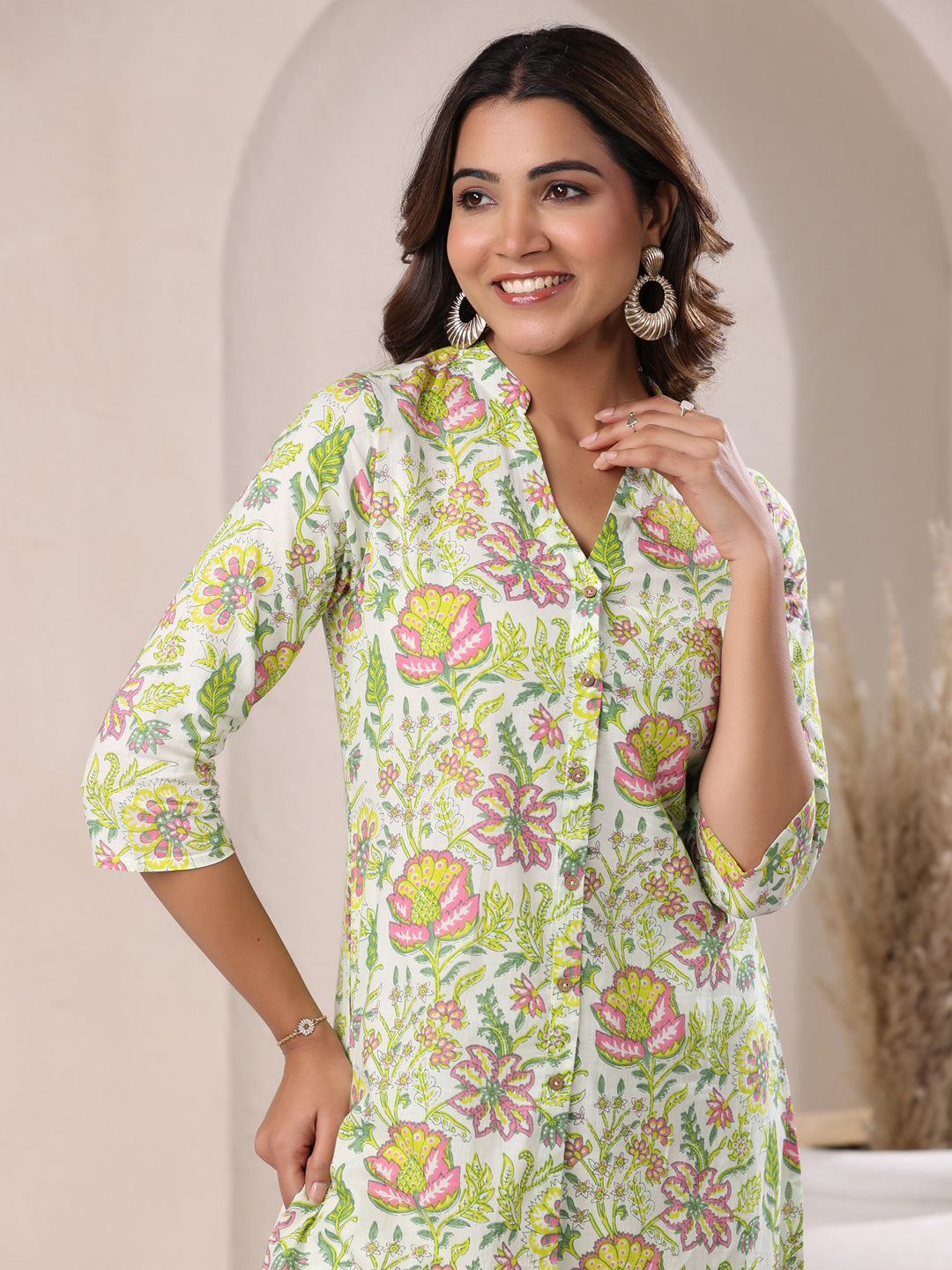 Janasya Light Cotton Floral Straight Top & Bottom Set | Grocsy