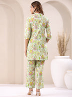 Janasya Light Cotton Floral Straight Top & Bottom Set | Grocsy
