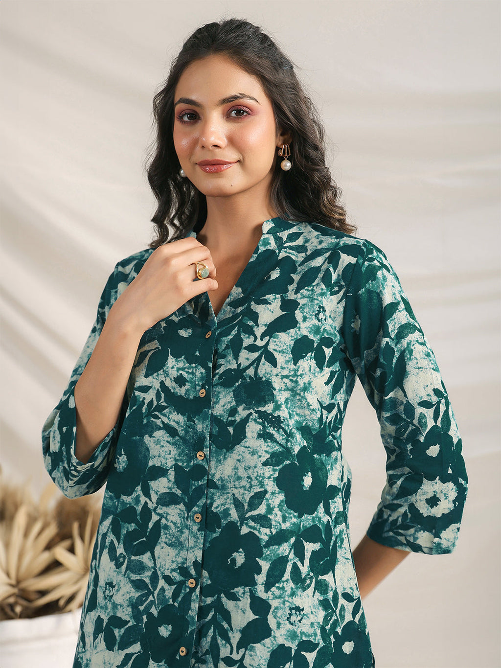 Janasya Dark Cotton Floral Straight Top & Bottom Set | Grocsy