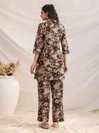 Janasya Dark Cotton Floral Straight Top & Bottom Set | Grocsy