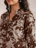 Janasya Dark Cotton Floral Straight Top & Bottom Set | Grocsy
