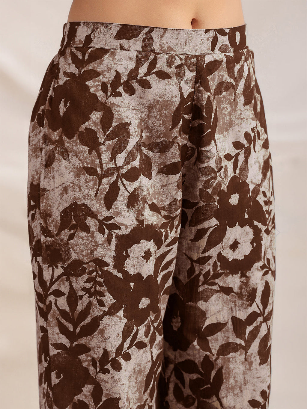 Janasya Dark Cotton Floral Straight Top & Bottom Set | Grocsy