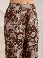Janasya Dark Cotton Floral Straight Top & Bottom Set | Grocsy