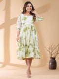 Janasya Bright Cotton Tie & dye Tiered Dress | Grocsy