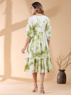 Janasya Bright Cotton Tie & dye Tiered Dress | Grocsy