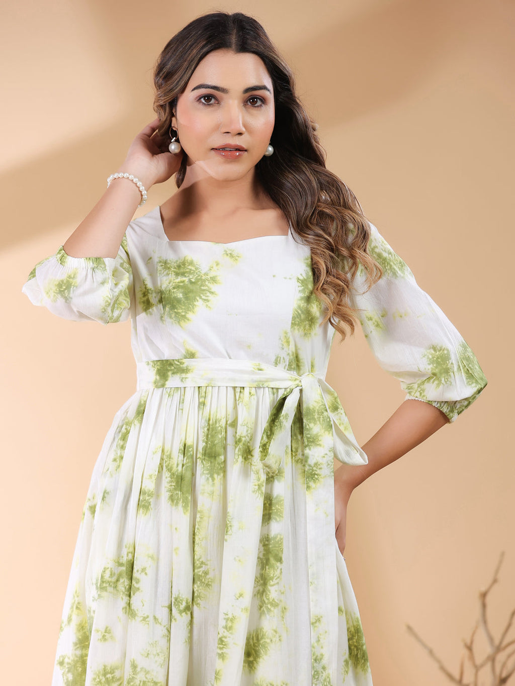 Janasya Bright Cotton Tie & dye Tiered Dress | Grocsy