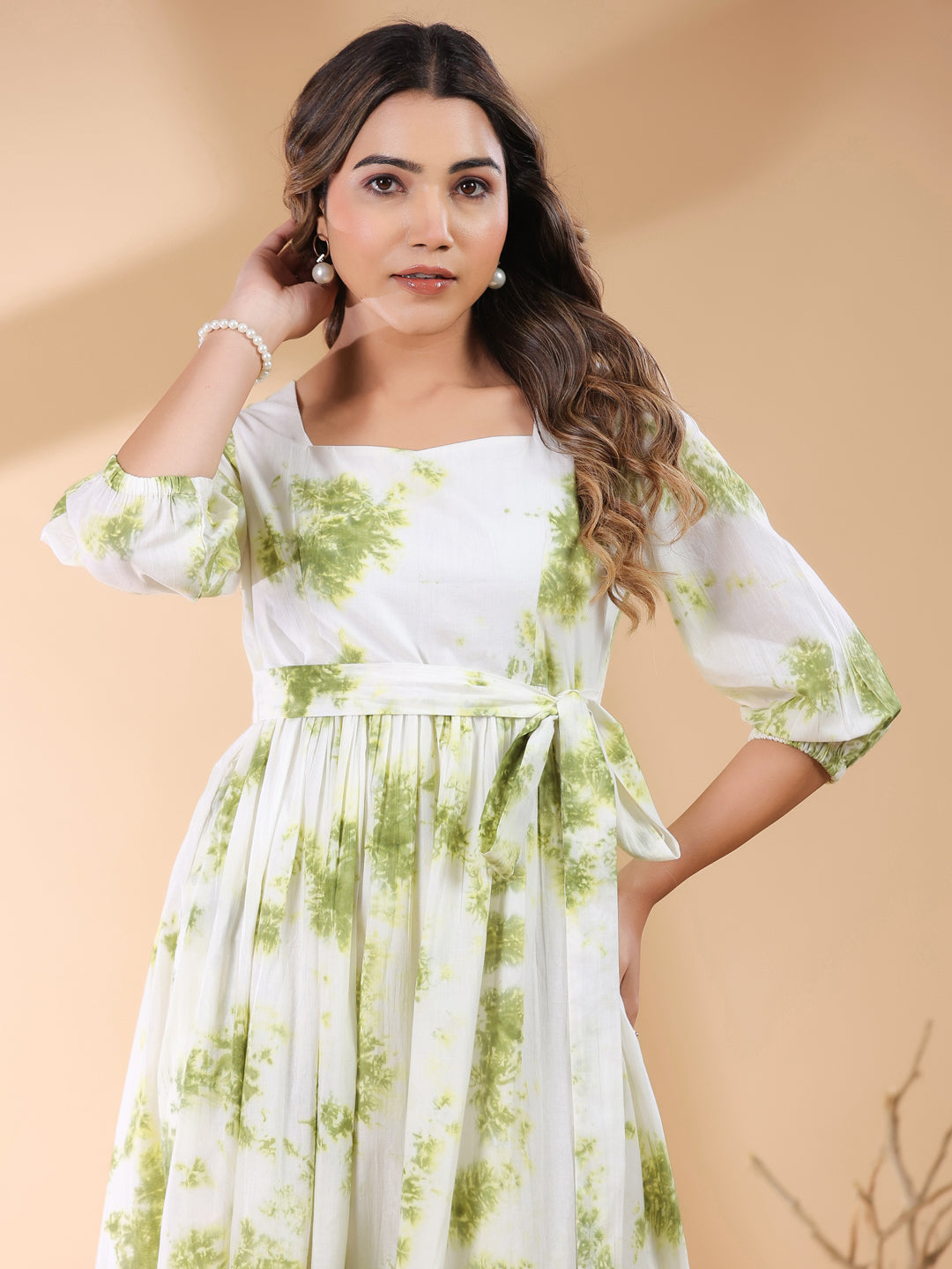 Janasya Bright Cotton Tie & dye Tiered Dress | Grocsy