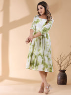Janasya Bright Cotton Tie & dye Tiered Dress | Grocsy
