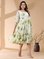 Janasya Bright Cotton Tie & dye Tiered Dress | Grocsy