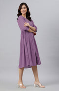 Janasya Bright Cotton Solid Gathered Dress | Grocsy