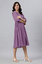 Janasya Bright Cotton Solid Gathered Dress | Grocsy