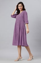 Janasya Bright Cotton Solid Gathered Dress | Grocsy