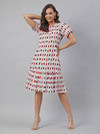 Janasya Bright Cotton Ikkat A-Line Dress | Grocsy