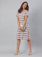 Janasya Bright Cotton Ikkat A-Line Dress | Grocsy
