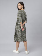 Janasya Dark Cotton Floral Angrakha Dress | Grocsy