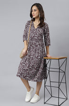 Janasya Dark Cotton Floral Angrakha Dress | Grocsy