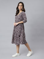 Janasya Dark Cotton Floral Angrakha Dress | Grocsy