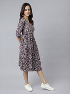 Janasya Dark Cotton Floral Angrakha Dress | Grocsy