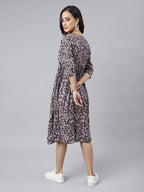 Janasya Dark Cotton Floral Angrakha Dress | Grocsy