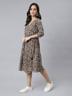 Janasya Dark Cotton Floral Angrakha Dress | Grocsy