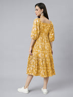 Janasya Bright Cotton Floral Tiered Dress | Grocsy
