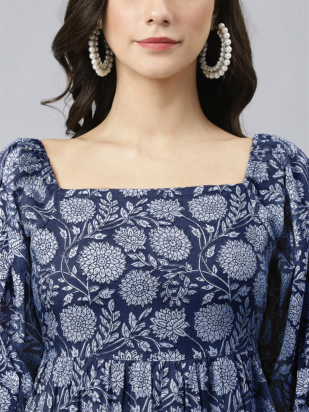 Janasya Bright Cotton Floral Tiered Dress | Grocsy