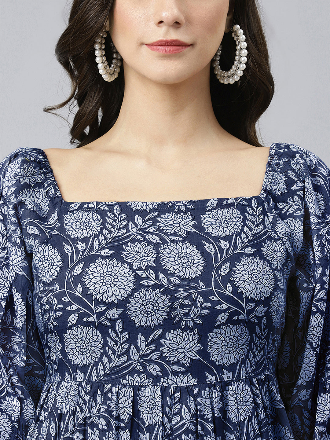 Janasya Bright Cotton Floral Tiered Dress | Grocsy