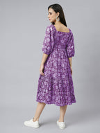 Janasya Bright Cotton Floral Tiered Dress | Grocsy